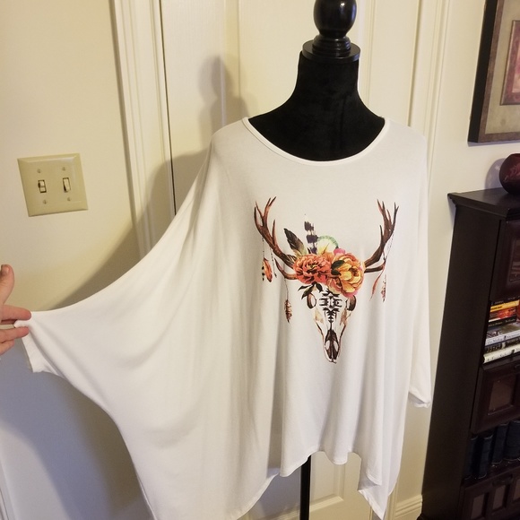 CAROL CHRISTAIN Western Floral Skull print Tunic Top - Picture 3 of 3